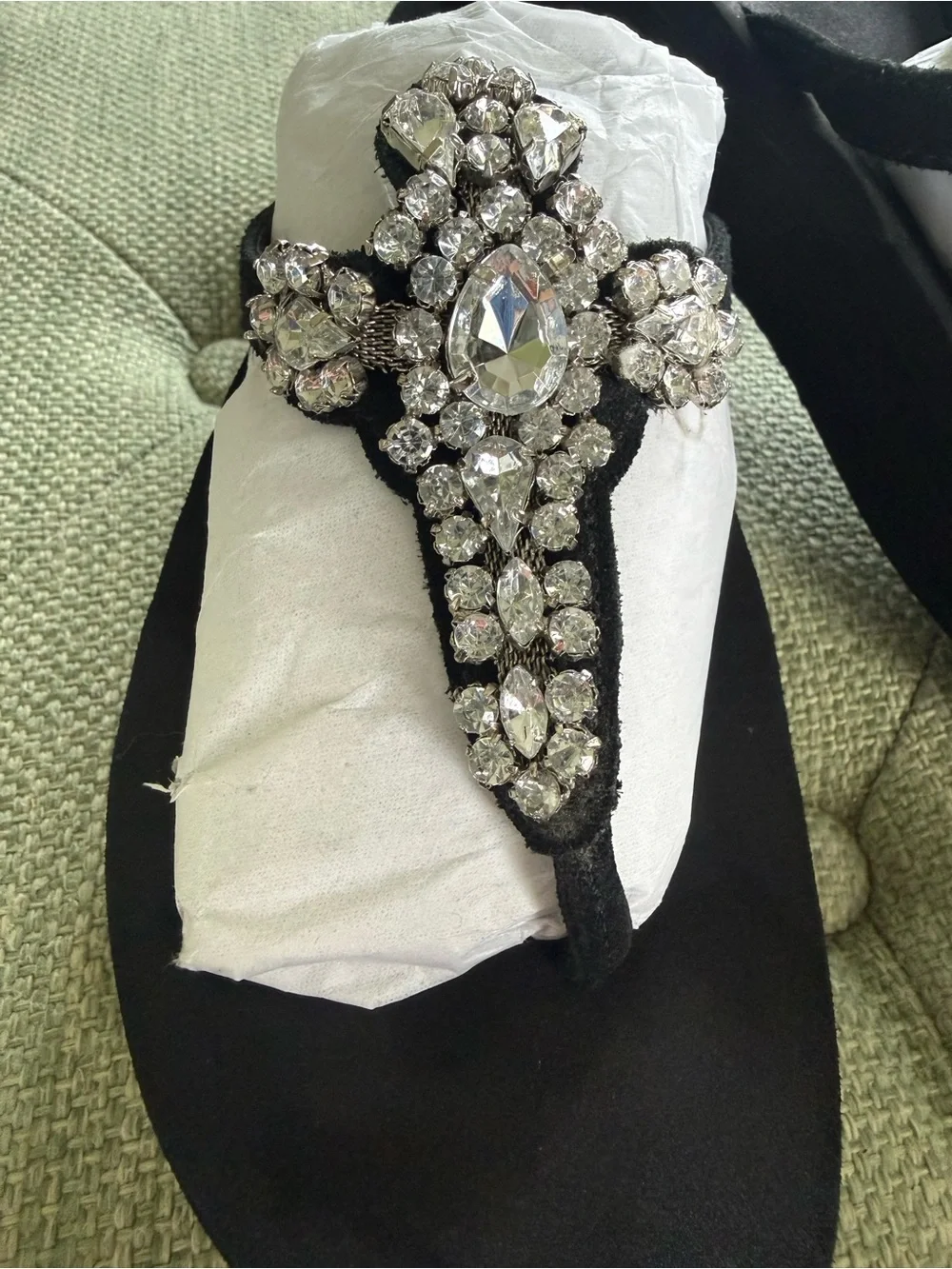 Yellow Box Black Jeweled T-Strap Sandals - Picture 2 of 9